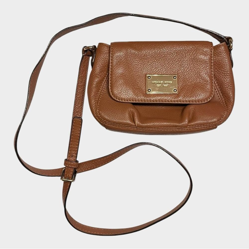 MICHAEL KORS Brown Pebbled Leather Small Mini Crossbody with Gold Plate - Picture 10 of 12